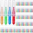 BBTO 100 Pcs Braces Dental Brush Flosser for Cleaner Interdental Brush Toothpick Tooth Flossing Head Oral Dental Toothpick Cleaners Cleaning Tool(Red, Blue, Light Green and Orange)
