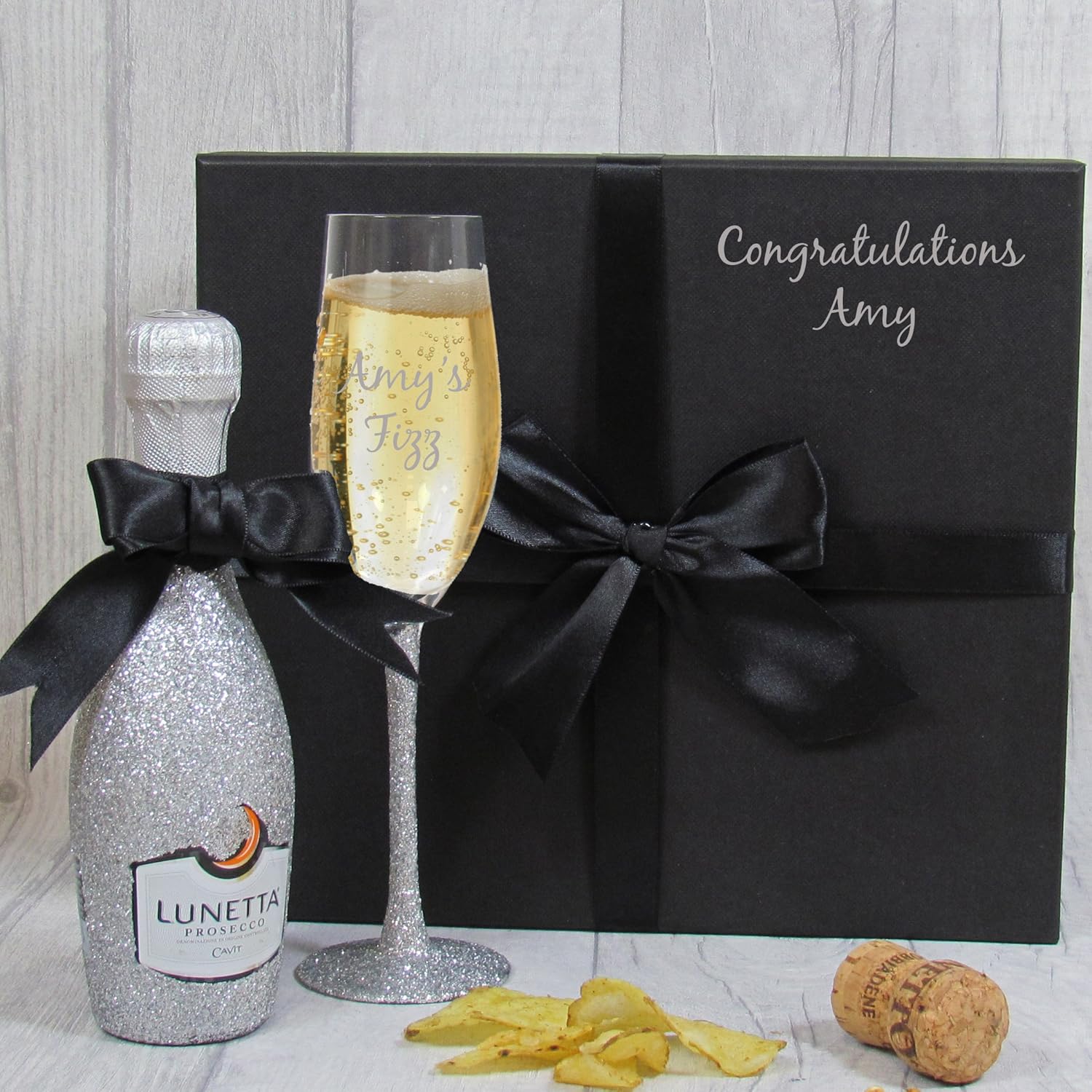 Personalised Prosecco Gift Set, Glitter Prosecco Bottle, Prosecco