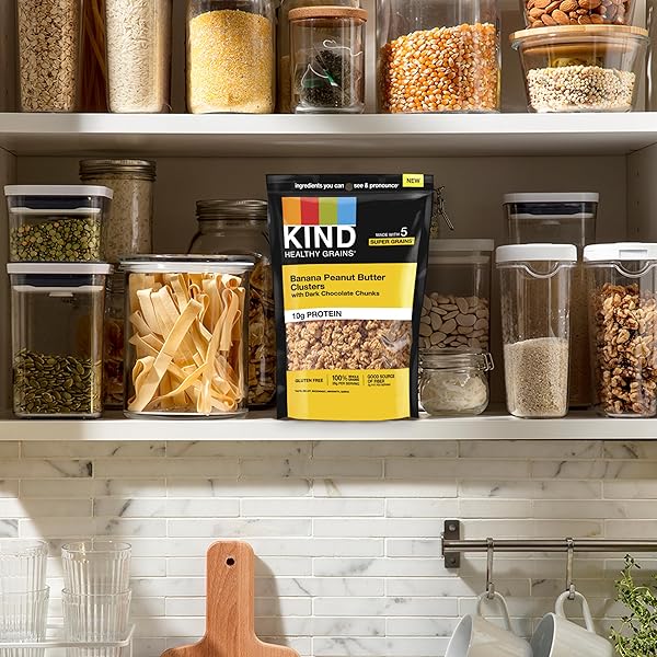 KIND HEALTHY GRAINS GRANOLA FAMILY SIZE, HEALTHY SNACK, BANANA PEANUT BUTTER WITH DARK CHOCOLATE CHUNKS GRANOLA CLUSTERS, 10G PROTEIN, SNACK MIX 11 OZ