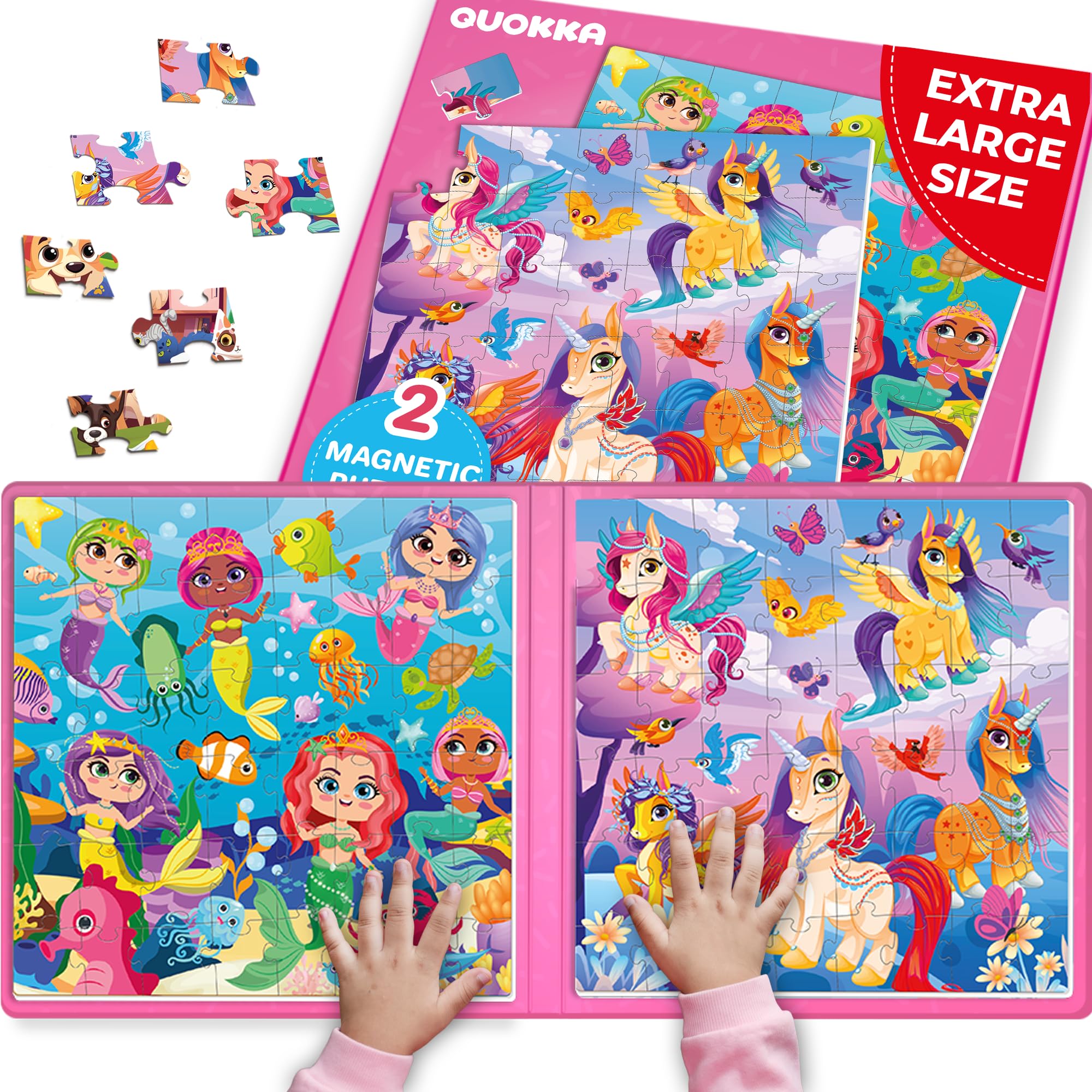 QUOKKA Magnetic Puzzles For 3 4 Year Olds - Travel Games For Kids Age 4 5 6 - Toddlers Travel Toys on Plane Car Ride - 48 Pieces Unicorns Mermaid Jigsaw Games 3 Year Olds - Kids Plane Activities