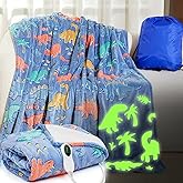Rossesay Kids Heated Blanket Dinosaur Electric Glow in The Dark 50"x60" Heating Blanket Girls Boys Children Valentine's Birthday Gifts with 10 Heating Levels & 8 Hours Auto Off Etl Certified