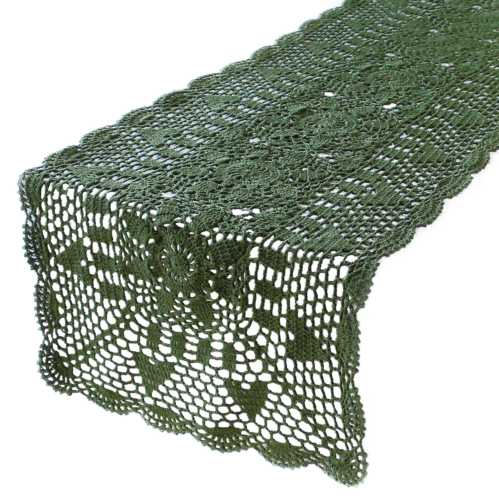 kilofly Handmade Crochet Lace Rectangular Table Runner 15 x 71 Inch, Green
