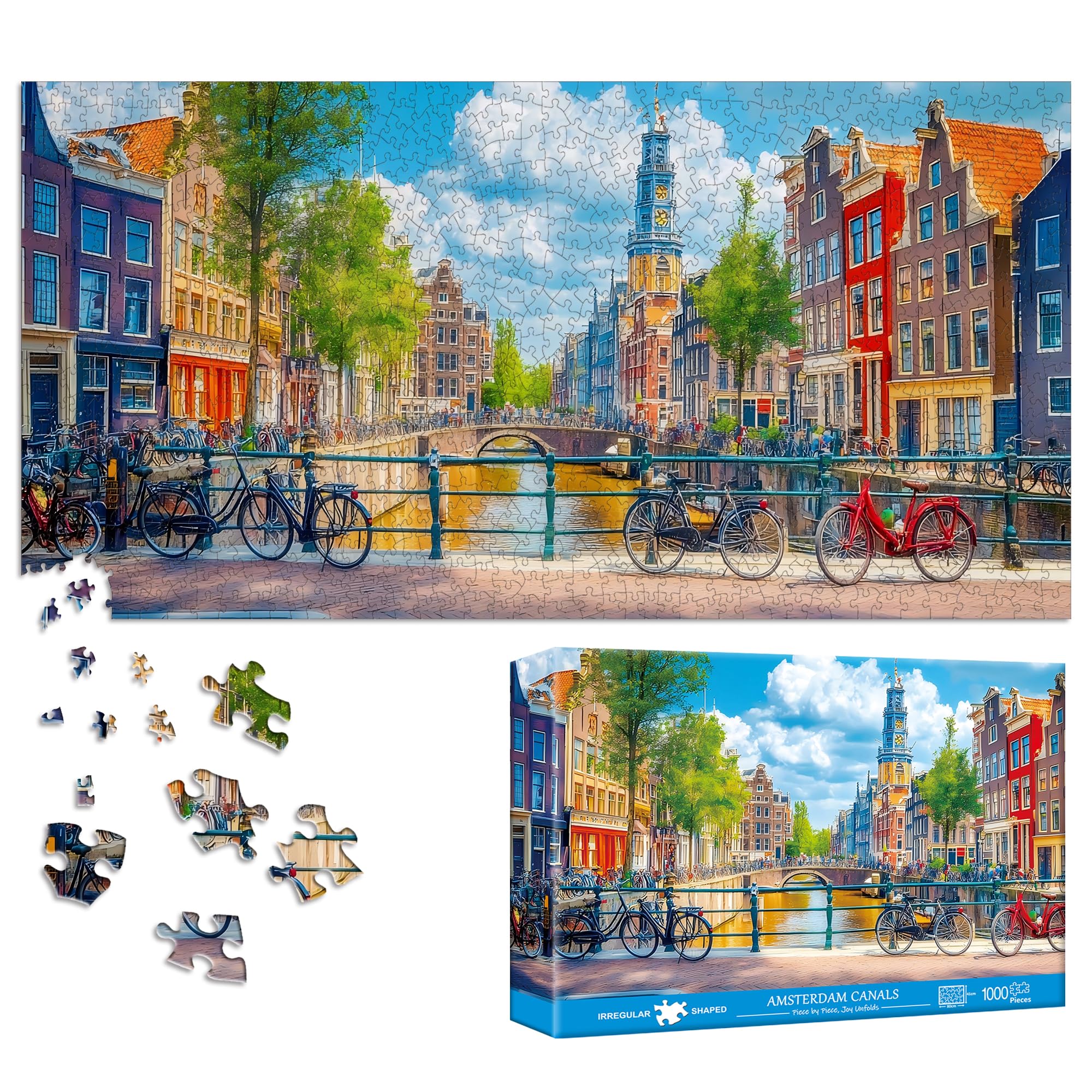 Bimkole Amster Canal Puzzles for Adults 1000 Pieces, Architecture Paper Jigsaw Puzzle 1000 Pieces - Fun and Challenging Family Decoration Puzzle Great Gift Idea, Finished Size is 31.5 x 16.14 in