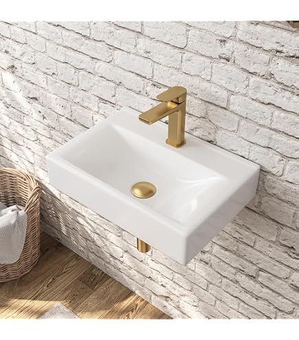 Swiss Madison SM-WS315 Voltaire Wall Hung Sink – Glossy White, Modern Rectangular Design, Left-Side Faucet Hole, Overflow Drain Included, Compact For Small Spaces