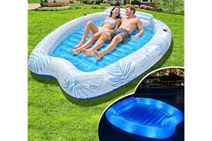 Sinbyuer 2 Person Inflatable Tanning Pool Lounger Float, Solar Powered Inflatable Tanning Bed Float with Colorful Light, Sunbathing Pool Tanning Floats for Adult with Cup Holder,Suntan Tub Pool Floats