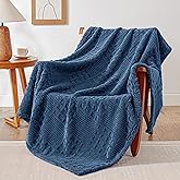 EXQ Home Fleece Throw Blanket for Couch or Bed - 3D Waffle Patchwork Pattern Jacquard Decorative Blankets - Cozy Soft Lightweight Fuzzy Flannel Blanket Suitable for All Seasons(50"×60",Dark Blue)