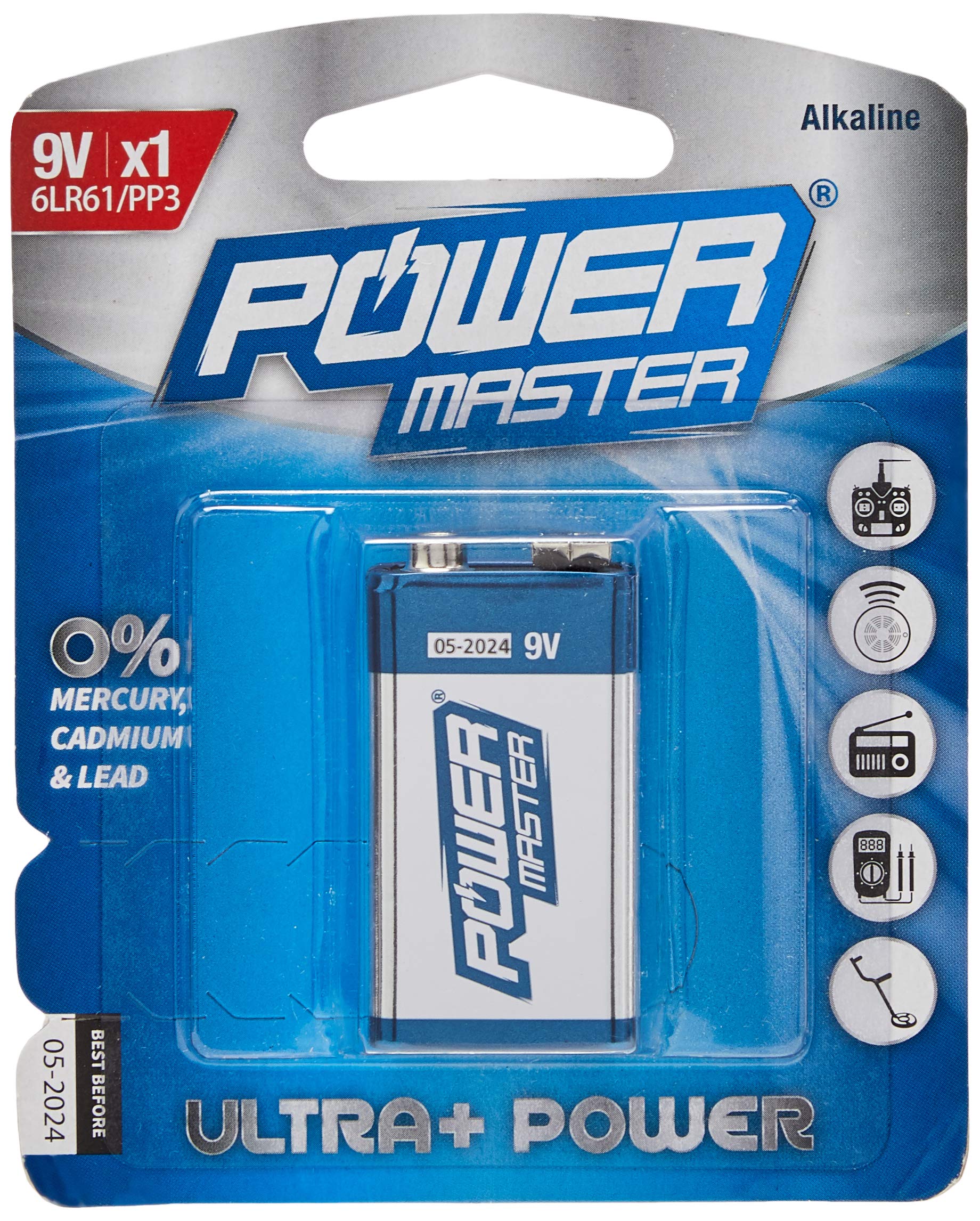 Powermaster 531078 9V Super Alkaline Battery 6LR61 Single , Blue