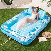SLOOSH Misting System Inflatable Tanning Pool Lounger Float, 6 in 1 Large Mist Cooling Tanning Bed Floaties with Pillow & Cup