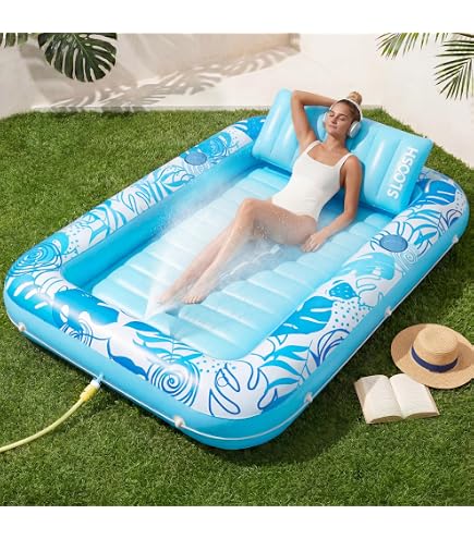 Lilo Piscine Gonflable 180x120cm - Lit Flottant Avec Oreiller Et Porte-Boisson Lilo Avec Oreiller Piscine