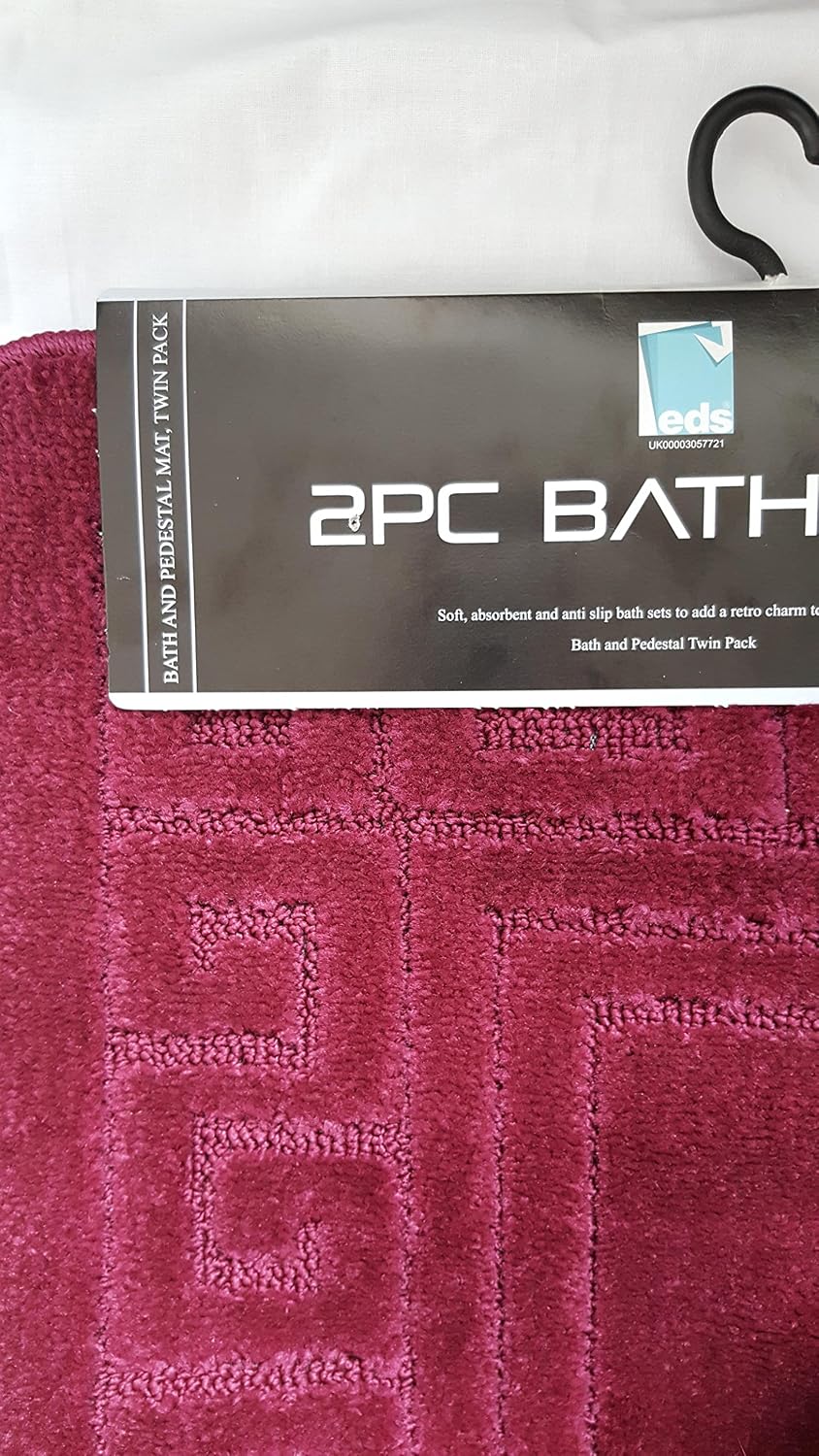 EDS Luxury 2 Piece Greek Bath Mat Set Non Slip Ultra Soft Bathroom Mats Water Absorbent Bath Mats Machine Washable Rug Toilet Mat for Bathroom Floor (Burgundy) - Image 3