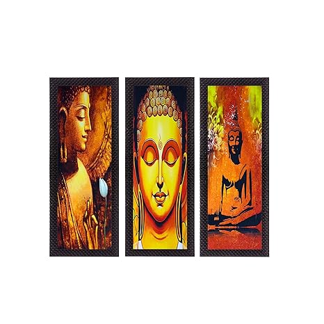 eCraftIndia Set of 3 Lord Buddha Satin Matt Texture UV Art Painting