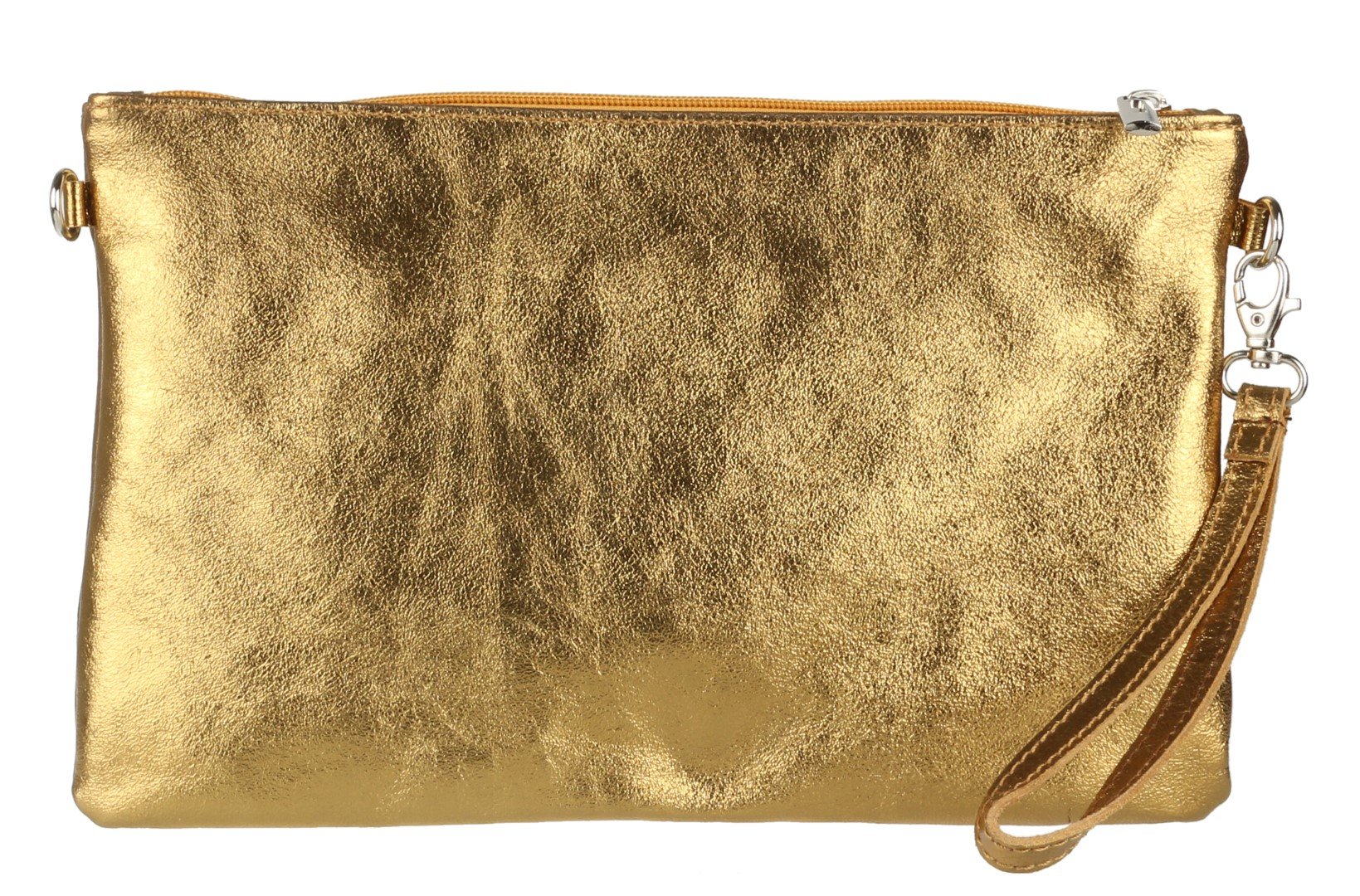 Girly HandBags Genuine Italian Metallic Leather Clutch Bag (Old Gold)(Size: W 25, H 15, D 2 cm (W 10, H 6, D 1 inches))