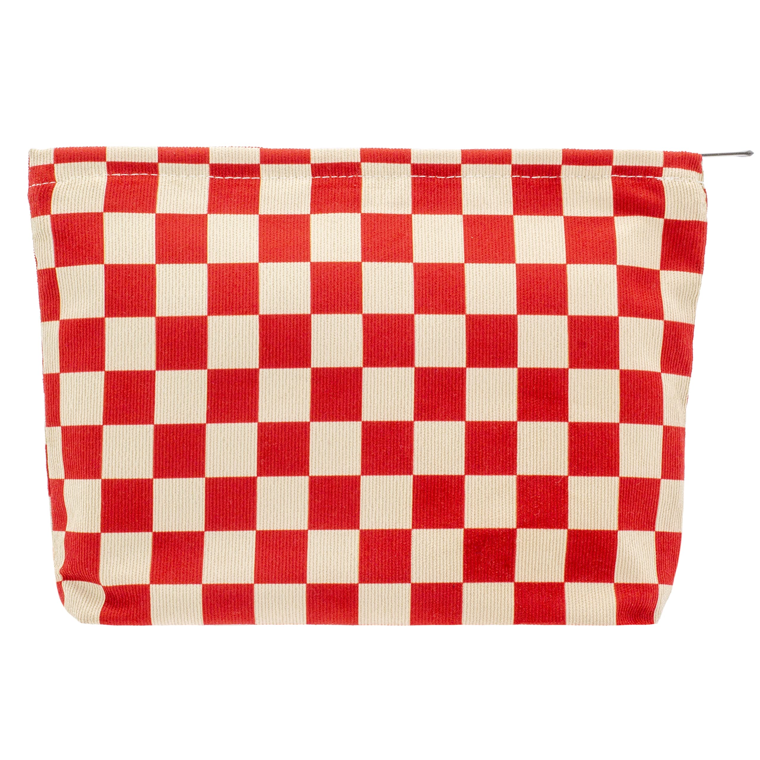 Photo 1 of PAZIMIIK Makeup Bag Large Zipper Corduroy Make Up Pouch for Purse Travel Canvas Cosmetic Organizer for Women Brush Storage,Checkered Red