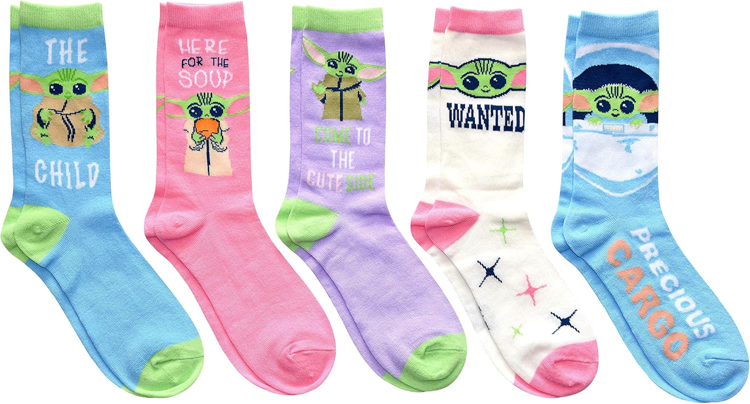 Star Wars Juniors/Ladies Baby Yoda Crew Socks 5 Pair Pack Size 410