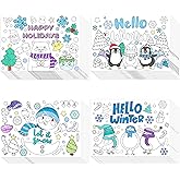 ANGOLIO Hello Winter Scene Coloring Pages - 32Pcs Christmas Coloring Pages for Kids Bulk Snowman Polar Bear Penguin Coloring Poster for Kids Winter Christmas Classroom Home Holiday Party Supplies
