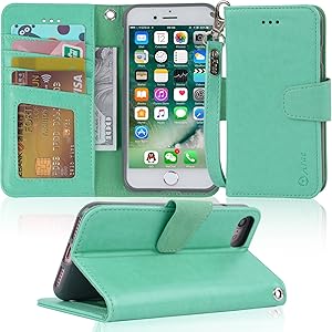 Arae Case for iPhone 7 / iPhone 8 / iPhone SE 2020, Premium PU Leather Wallet Case with Kickstand and Flip Cover for iPhone 7 / iPhone 8 / iPhone SE 2nd Generation 4.7 inch - Green