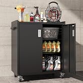 COFaR Heavy-Duty Rolling Storage Cabinet, 2-Door Metal Garage Cabinet with 2 Adjustable Shelves, Lockable Wheels &amp; Locking Doors, 35"H Large Capacity Tool Chest for Workshop, Garage, Warehouse - Black