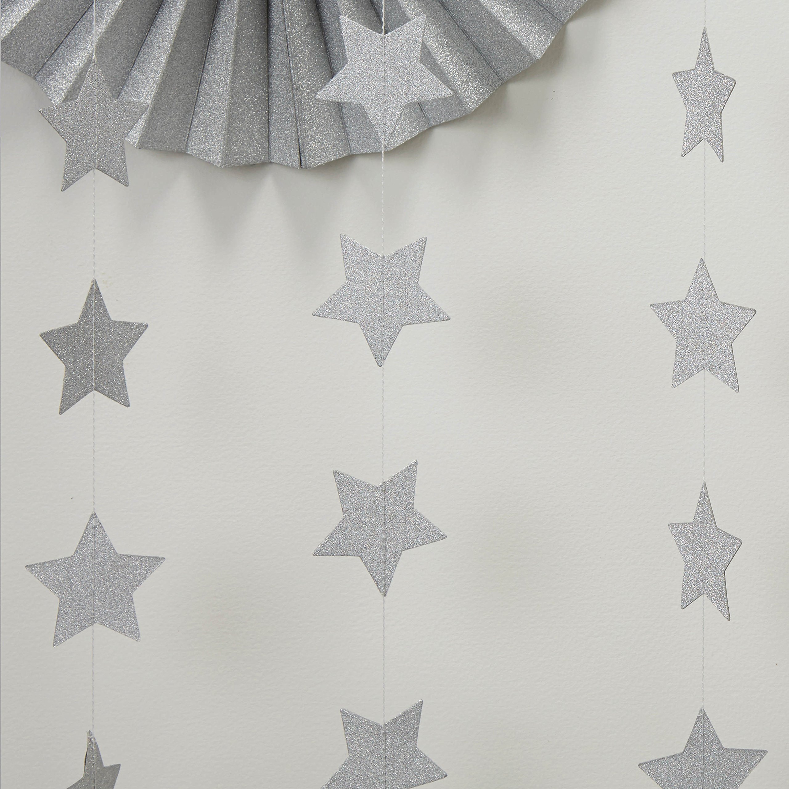 Ginger Ray Silver Sparkling Star Garland Bunting for Christmas, Weddings or Parties - Metallic Perfection