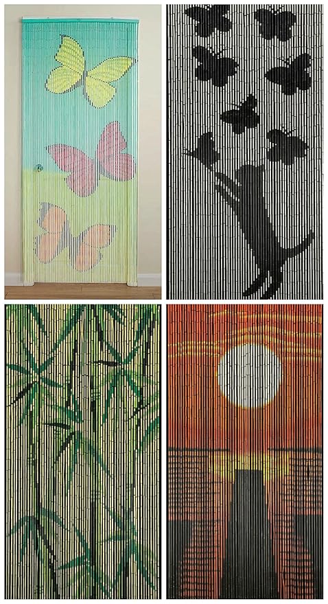 Handmade Beaded Privacy Door Curtain Butterfly Cat Bamboo Or