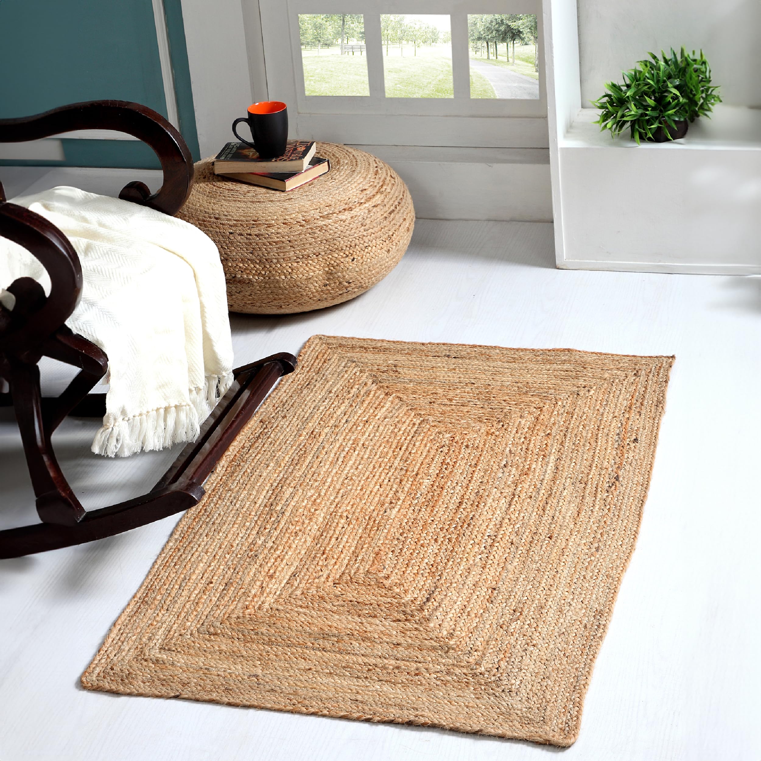 Second Nature Online - DHAKA Jute Area Rug | 100% Natural Fiber | Hand Woven | Ethical Trade | Eco-Friendly (Rectangle - 90 x 150 cm)