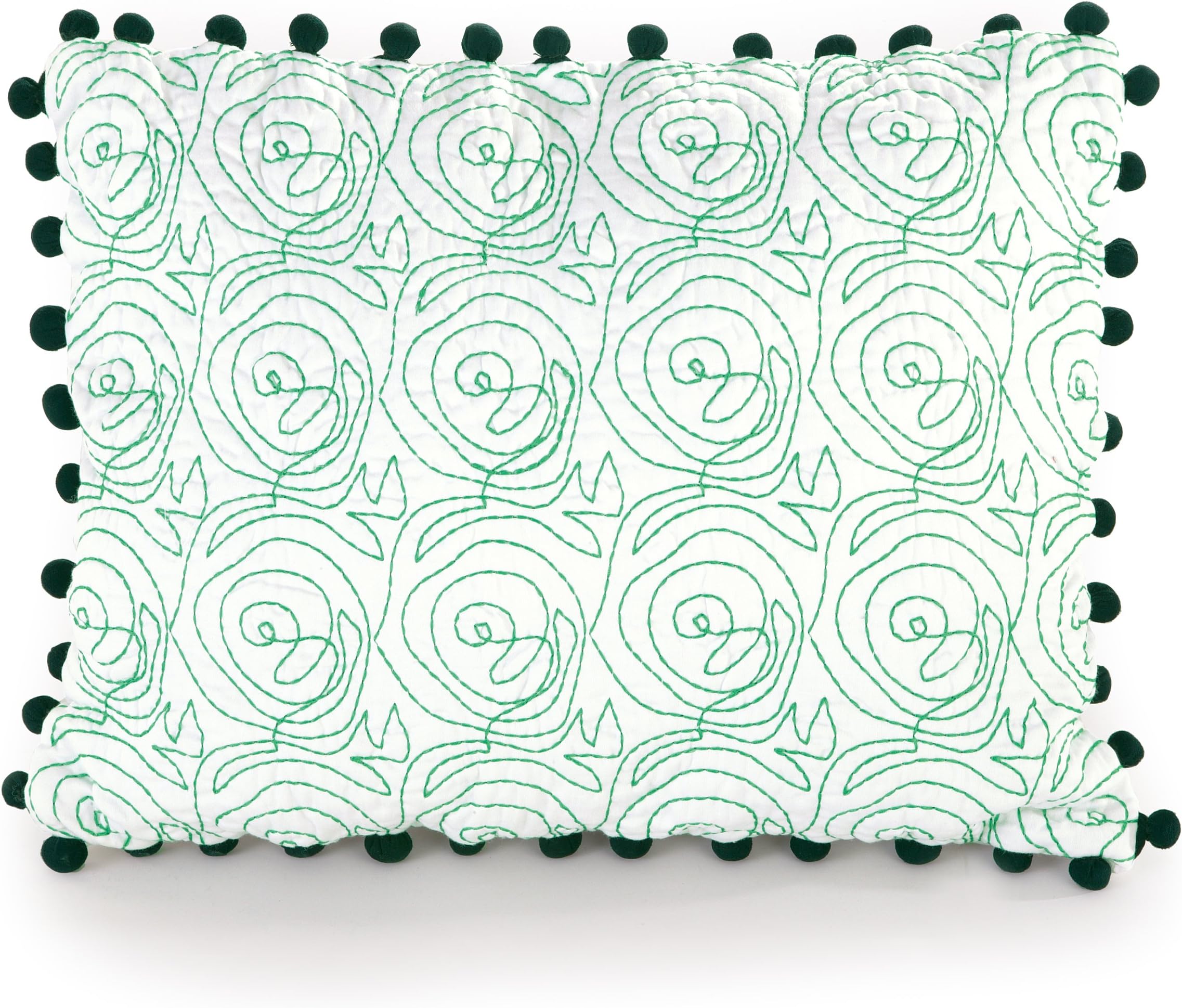 Nanette Lepore Villa Botanical Porcelain Floral Decorative Pillow, 14 by 18-Inch, Green/White