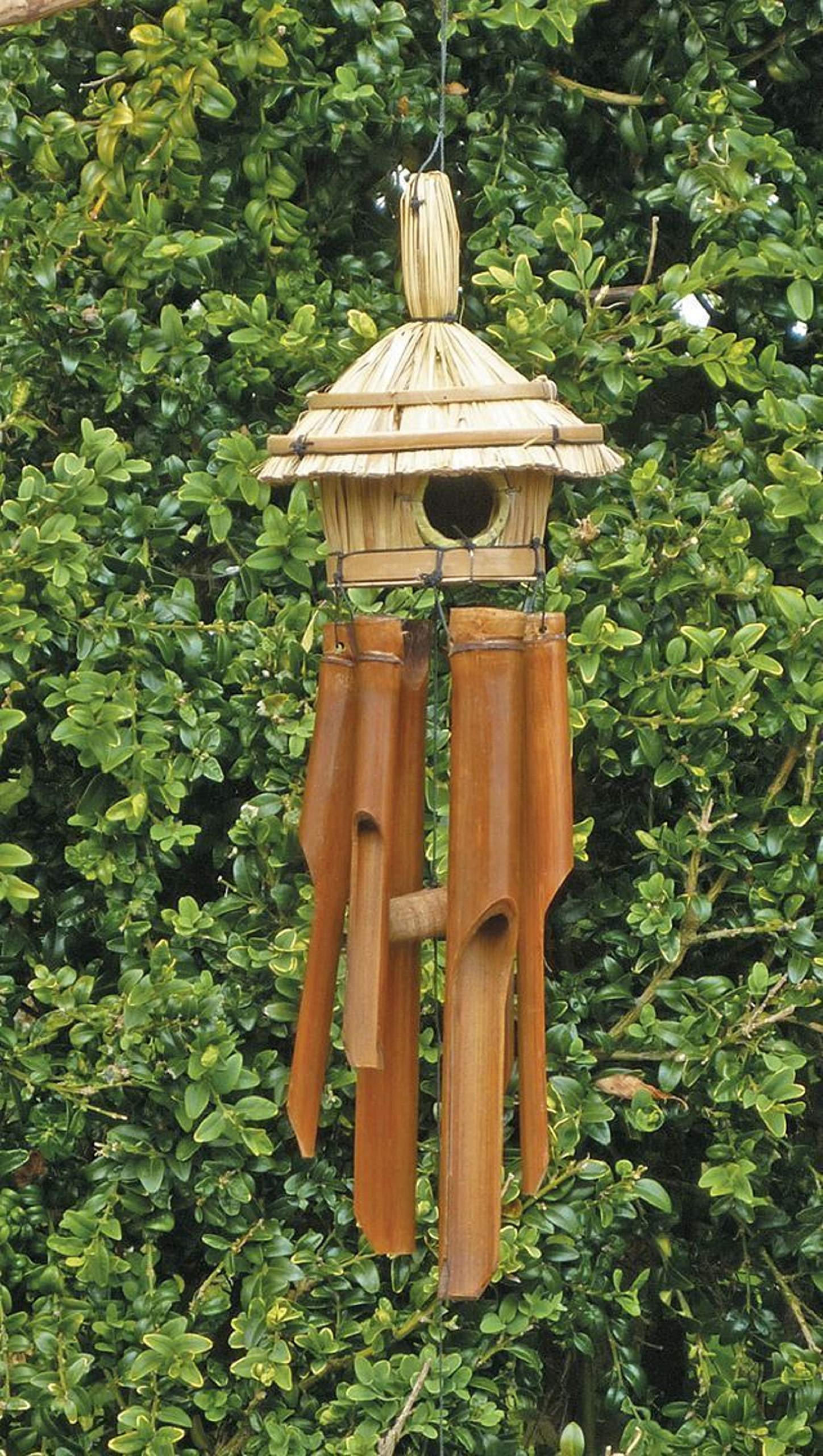 Sunlover Bamboo Windchime & Bird House Straw Ideal For Garden Birds Musical Chimes Recycled Eco Friendly Fair Trade
