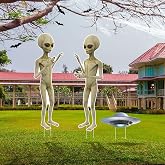 Gerrii 3 Pieces 40" Alien Halloween Decorations for Outdoor Alien Yard Sign | Large Full Body Alien UFO Yard Signs, Scary Decorations for Garden Patio Yard Lawn, Halloween Party Decor Props