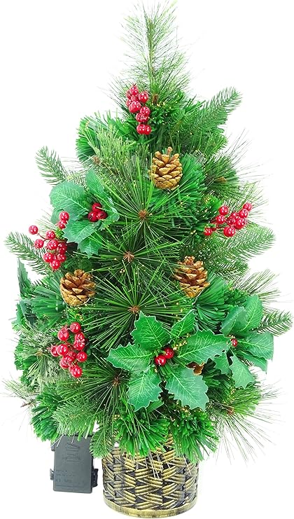 Albero Di Natale A Parete Amazon.Christmas Concepts 2ft 60cm Albero Di Natale Fissato Al Muro Di Pino Verde A Fibra Ottica Con Coni E Bacche Rosse Amazon It Casa E Cucina