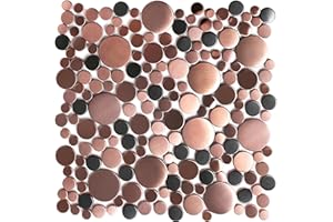 Blujellyfish Copper Backsplash Accent Wall Tile Penny Mosaic Tile for Shower Floor Bathroom Bubble Tiles (Box of 5 Sheets)