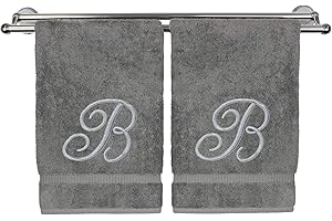 BC BARE COTTON Monogrammed Hand Towel, Personalized Gift, 16 x 30 Inches - Set of 2 - Silver Embroidered Towel - Extra Absorbent 100% Turkish Cotton- Soft Terry Finish - for Bathroom, Kitchen and Spa- Script B Gray