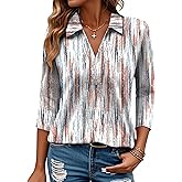 Bellcoco Women's 3/4 Length Sleeve V-Neck Collared Tops Summer Business Casual Work Polo Shirts Fashion Outfits 2026
