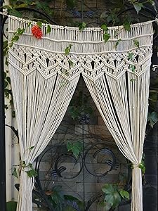 RISEON Macrame Wall Hanging Tapestry- Macrame Door Hanging,Room divider,macrame Curtains,Window Curtain, door curtains, wedding Backdrop Arch BOHO wall decor, 33.5"W x 70"L (without bar)