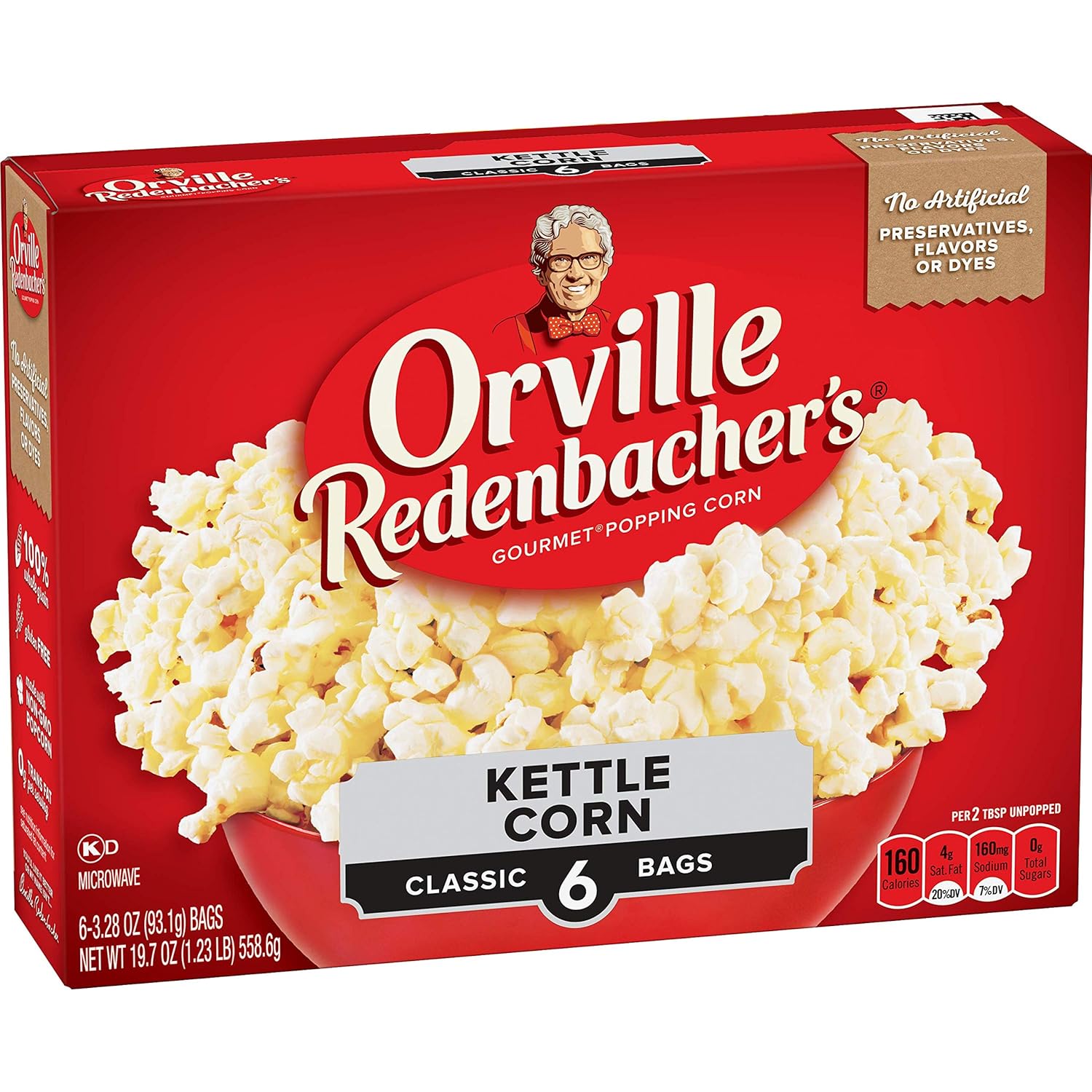Orville Redenbacher's Kettle Corn Microwave Popcorn, Gluten Free, 3.28 Ounce Classic Bag, 6-Count, Pack of 6