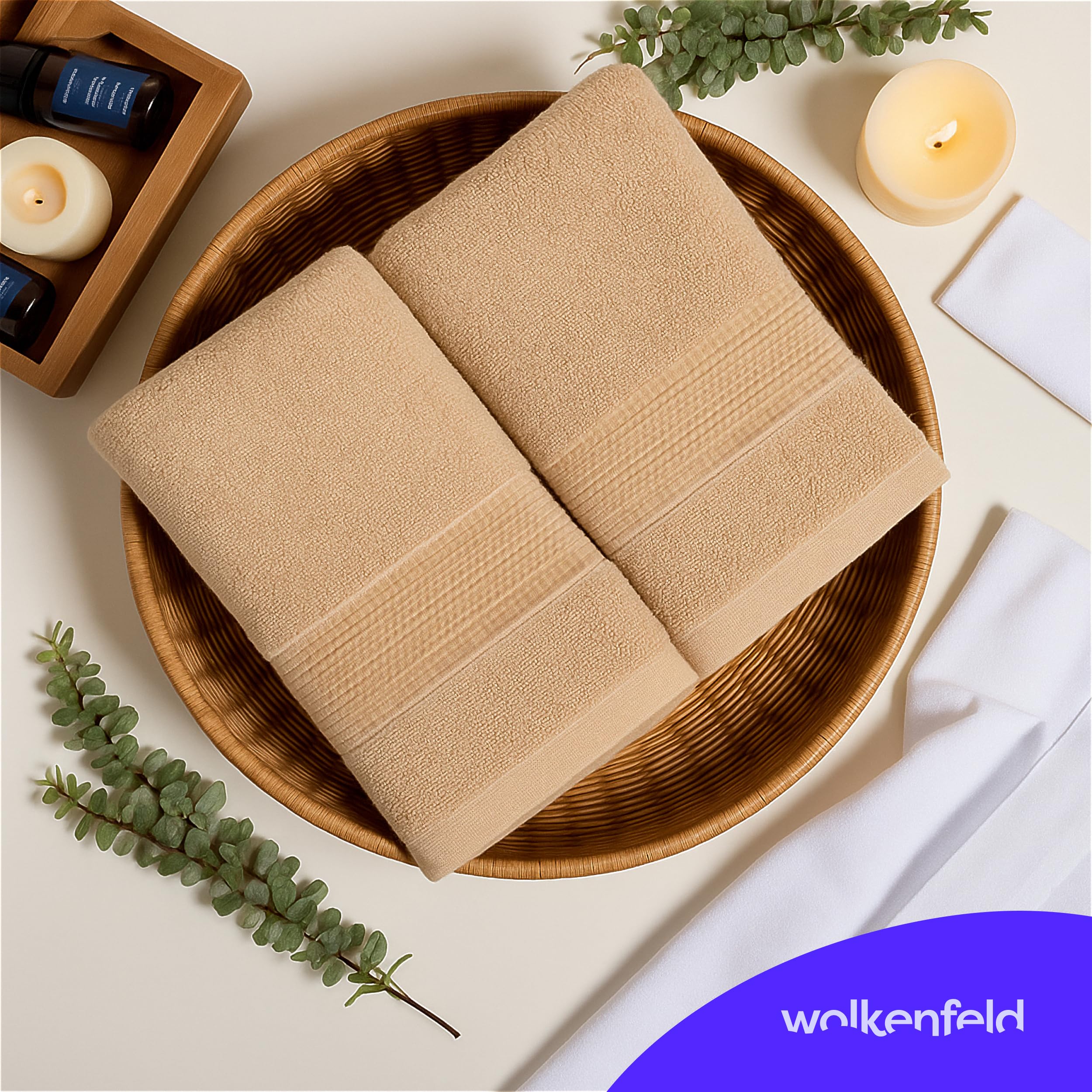 Wolkenfeld Gästehandtuch Set 3-teilig Premium - 100% Low Twist Baumwolle 550 g/m² - Ultra Weich & Saugfähig, Oeko-TEX Zertifiziert - 3 Gästehandtücher 30x50 cm, Handtücher Set, Beige 2