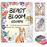 Adult Coloring Book Set with 36 Markers, Spiral Bound Floral & Animal Designs, Relaxing Creative Coloring Book for Adults, Valentine’s Gifts for Her