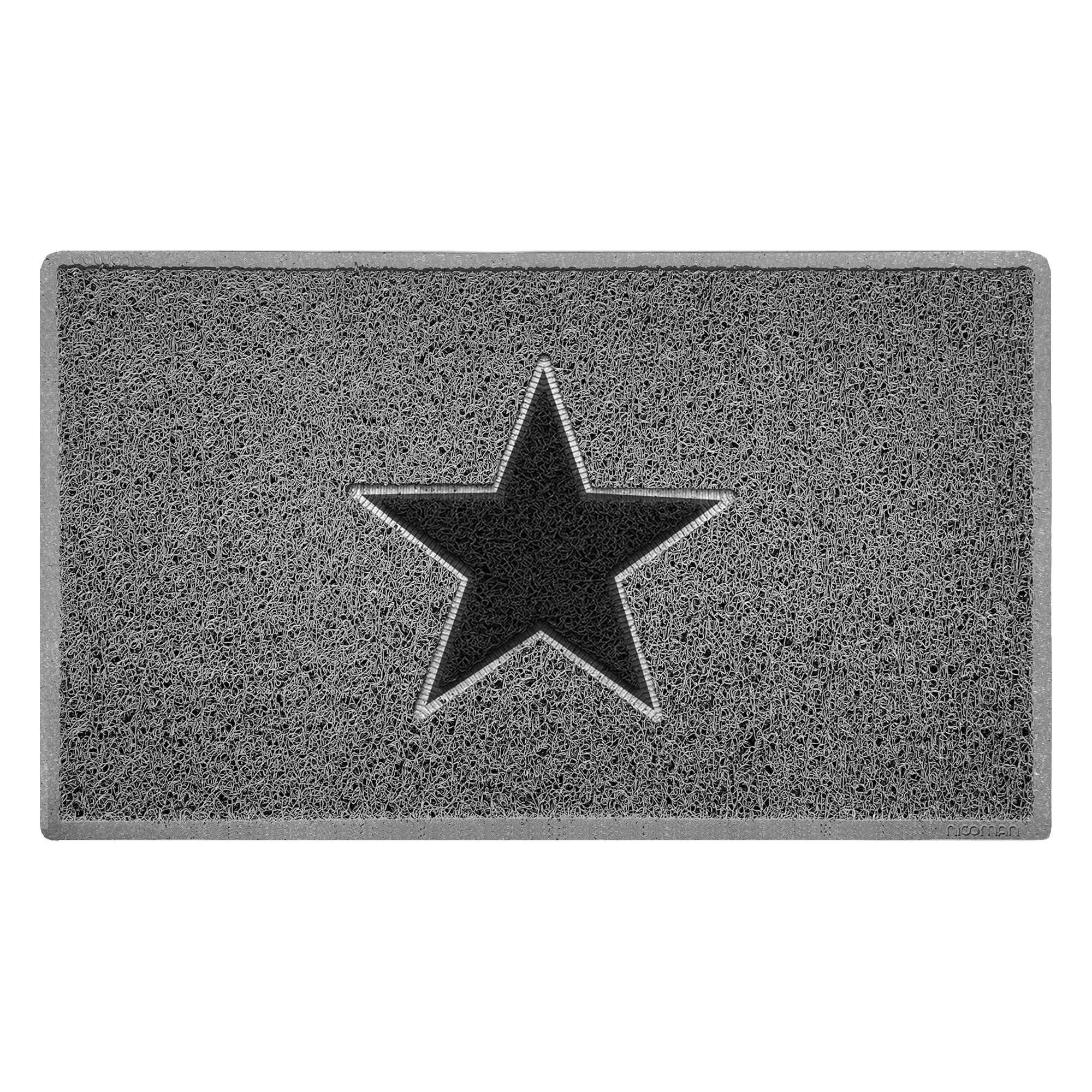 Nicoman STAR Door Mat｜Entrance Barrier Dirt-Trapper Floor Mat｜Patio Garden Conservatory Doormat｜Indoor Outdoor Matt (75x44cm,Grey with Black Star)