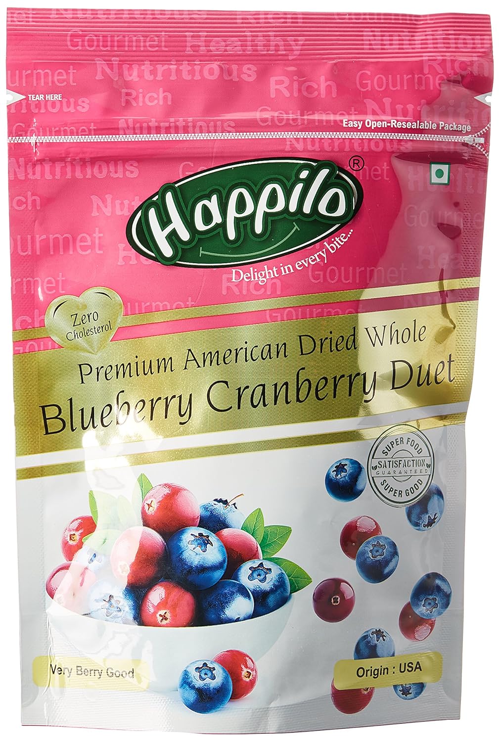 Happilo Premium Dried Whole Blueberry Cranberry Duet, 200g (Pack of 5