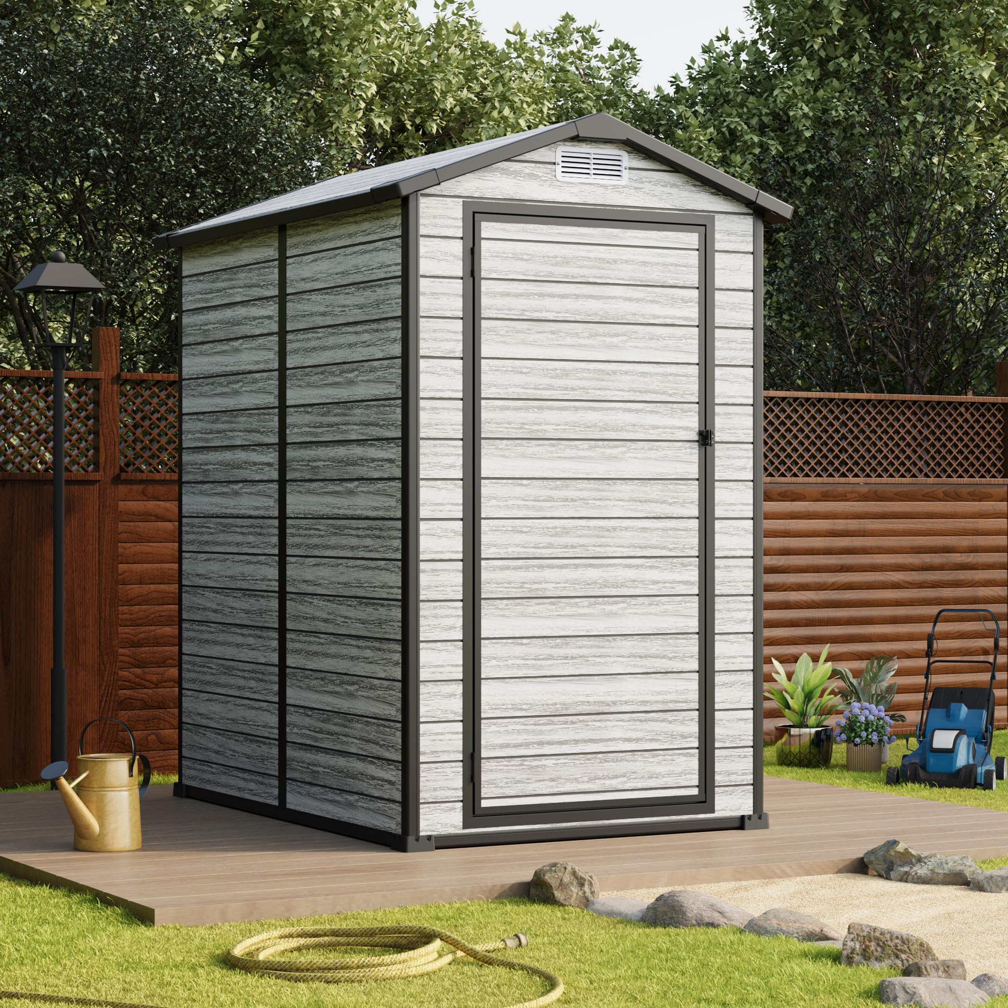 Photo 1 of ***PARTS ONLY***
Weather-Resistant Resin Shed with Window, Outdoor Storage Shed Resin Garden Sheds PVC, Backyard Plastic Garden Shed with Lockable Door and Vents