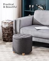HNNHOME 45cm Round Linen Padded Storage Ottoman Charcoal view 6