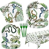Xenorik Reptile Snake Plates And Napkins Party Decorations Tableware - Jungle Swamp Camping Wilderness Snake Birthday Party Supplies, Paper Plate, Napkin, Fork, Tablecloth | Serves 24