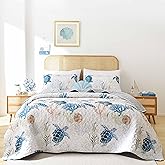 weigelia Coastal Quilts Bedding Set Twin Size - Summer Sea Turtles Nautical Bedding Quilt with Pillow Cases, Beach Reversible Quilt Set Bedspreads Coverlet Soft Lightweight Comforter