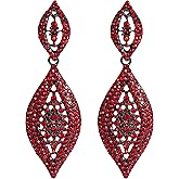VANGETIMI Fashion Rhinestone Crystal Wedding Earrings for Women Bridal Bridesmaid Long Leaf Chandelier Teardrop Dangle Earrings Jewelry
