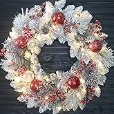 DFRREN Christmas Wreath for Front Door 24" Christmas Wreath with Pine Branches, Berries, and Snowflake, Pine Cones, Red Ornaments Christmas Decorations Home Indoor and Outdoor Holiday Decor