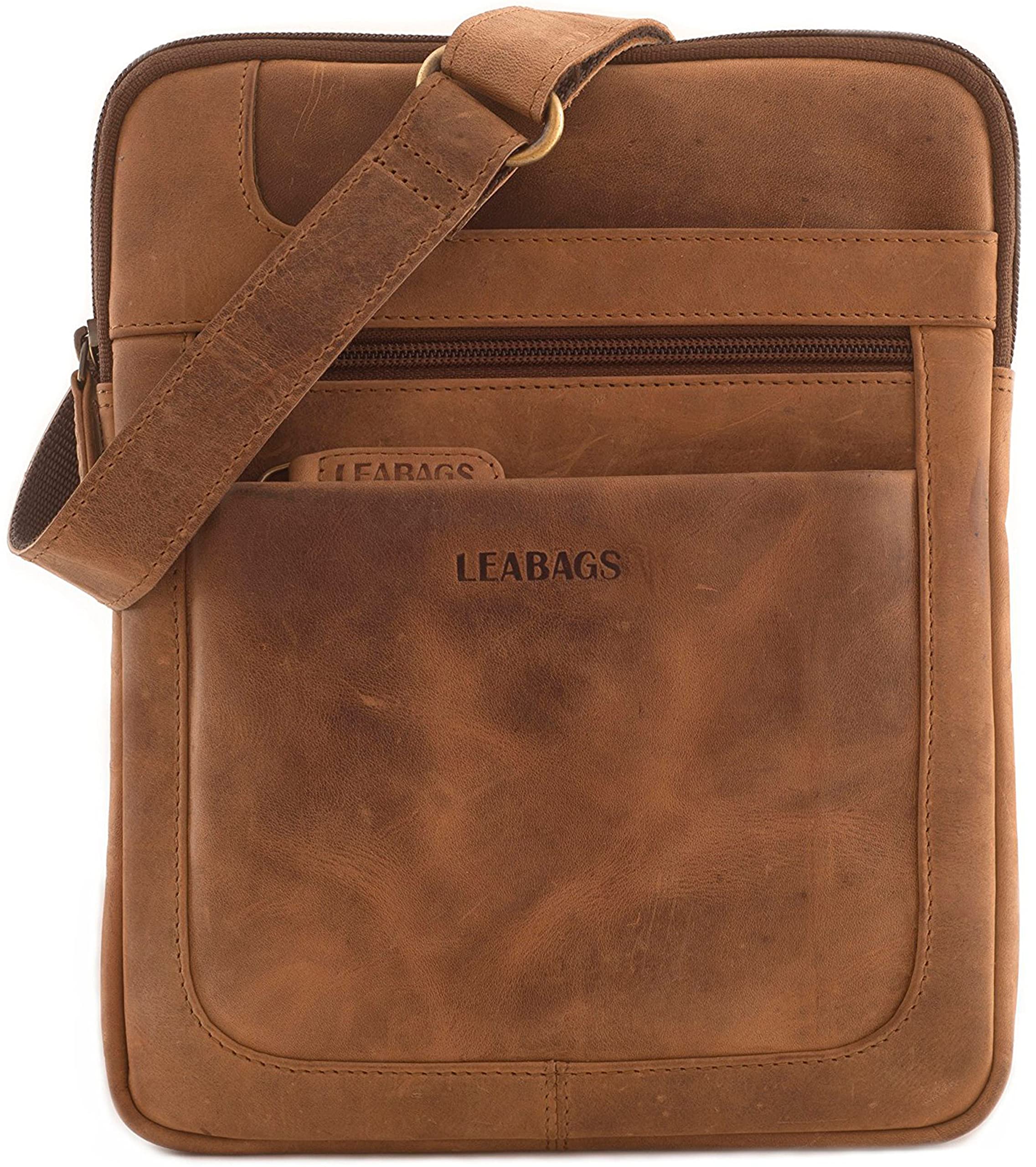 LEABAGS Detroit Leather Shoulder Bag I Small Genuine Buffalo Leather Shoulder Bag with Vintage Look I Messenger Bag I Office Bag I Business Bag I Men's Handbag I 21x26x2 cm