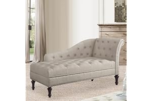 Rosevera Deedee Linen Upholstered Chaise Lounge Chair with Nailhead Trim for Living Room and Bedroom, Standard, Warm Beige