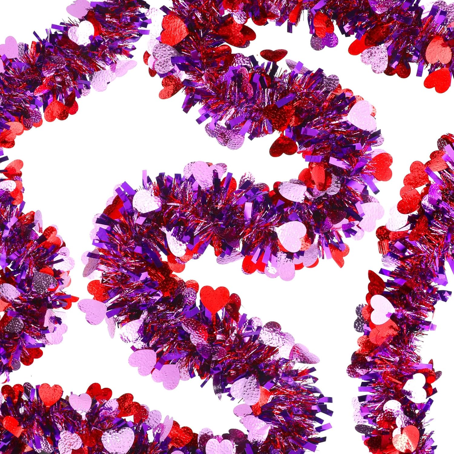Wreaths, Garlands & Swags - 26.2 Feet Heart Tinsel Garland Valentines Metallic Tinsel Twist Garland Shiny Hanging Decoration for Valentines Tree Wreath Wedding Party Supplies (1, Red, Pink, Purple)