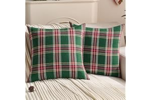 FUTEI Christmas Green Plaid Throw Pillow Covers 18x18 Inch Set of 2 Buffalo Check Holiday Decorative Cushion Case Farmhouse Home Decor for Couch Bed Living Room