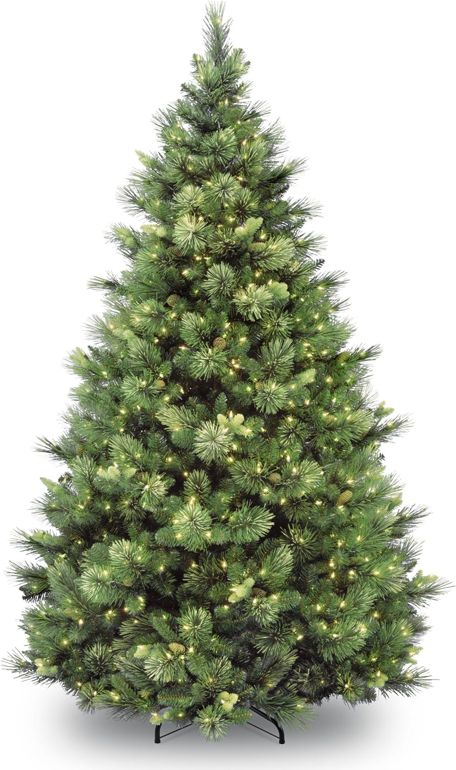 Trees - National Tree Company 'Feel Real' Pre-lit Artificial Christmas Tree | Includes Pre-strung White Lights | Flocked with Cones | Carolina Pine - 6.5 ft