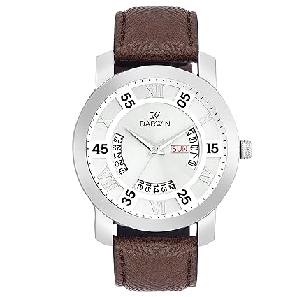 Darwin Rich Collection Stylish White and Silver Dial Day and Date Casual or Daily Wear Imported Analogue Japanese Movement Watch for Men - DW-1042-PDR-WH