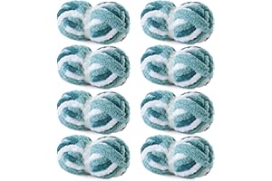 Hombys 8 Pack Giant Chunky Yarn for Crocheting & Knitting, Super Bulky Soft Fluffy Tie Dye Plush Fuzzy Mixed Color Thick Chenille Yarn (Blue Multi, White)